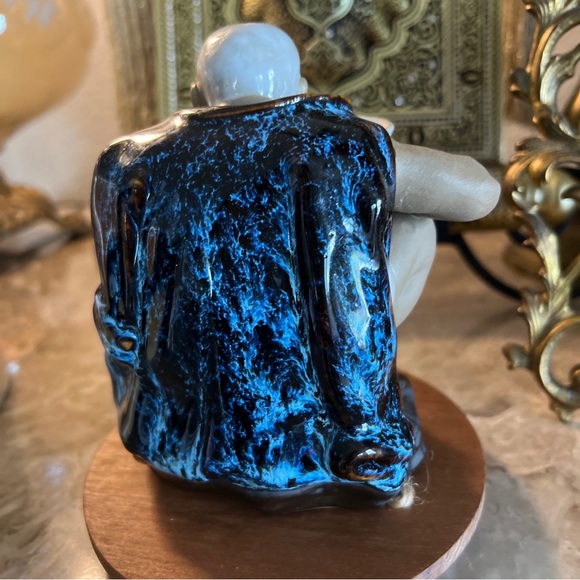 Vintage Shiwan Chinese Mudman Statue Figurine-5.5”x5” Sitting Old Man Eating. - Picture 4 of 10